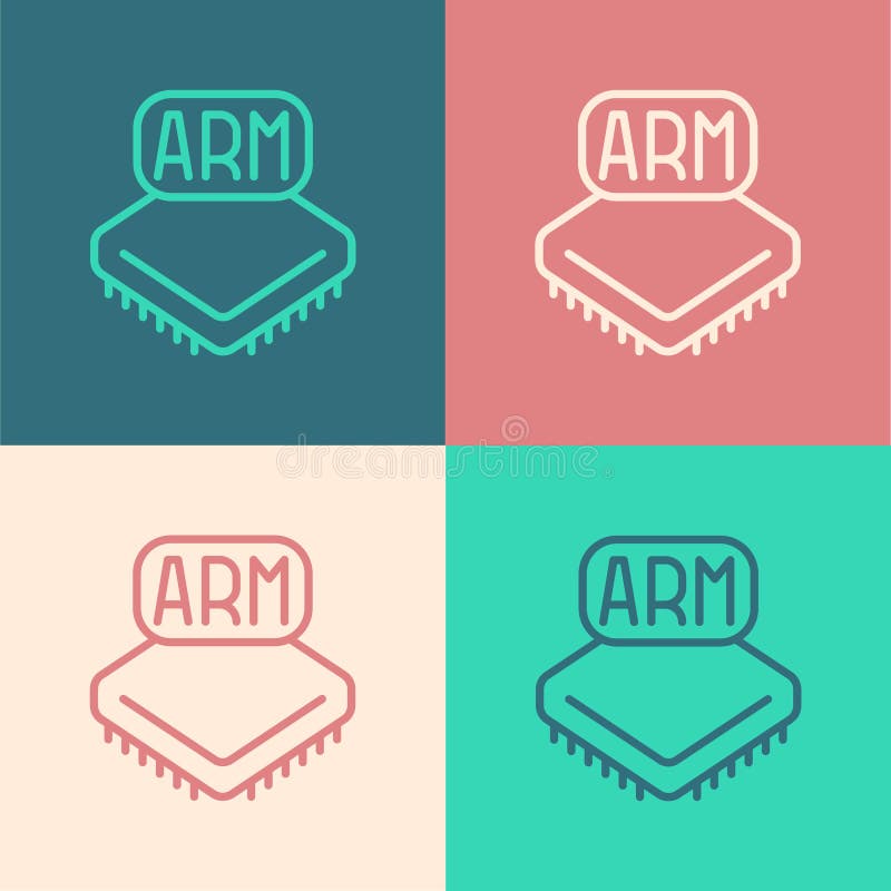 Pop art line Processor icon isolated on color background. CPU, central processing unit, microchip, microcircuit stock illustration