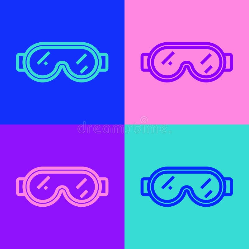 Pop Art Line Safety Goggle Glasses Icon Isolated on Color Background