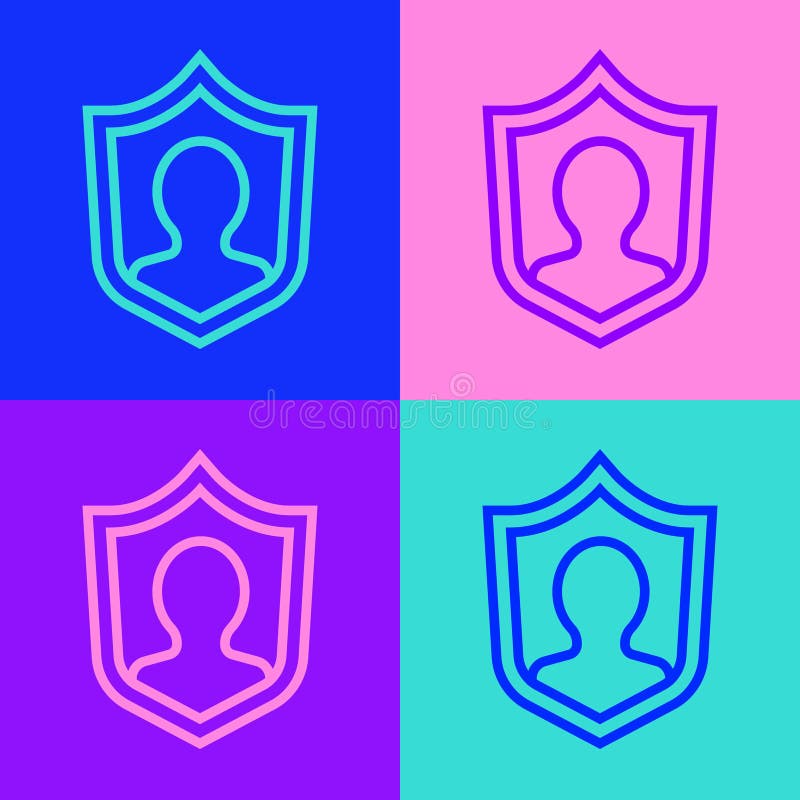 Pop art line User protection icon isolated on color background. Secure user login, password protected, personal data stock illustration