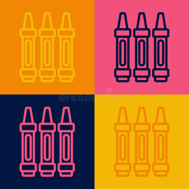 Pop Art Line Wax Crayons for Drawing Icon Isolated on Color Background. Vector Stock Vector