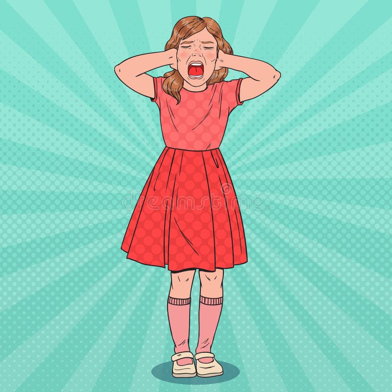 Pop Art Little Girl Screaming aggressivt barn Emotionellt ansiktsuttryck för unge vektor illustrationer Pop Art Little Girl Screaming aggressivt barn Emotionellt ansiktsuttryck för unge vektor illustrationer