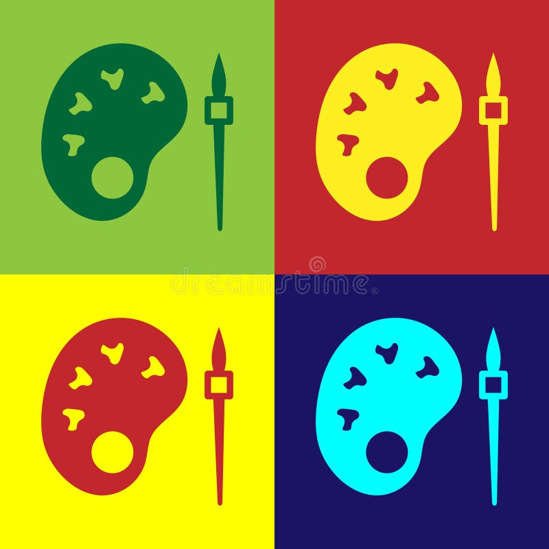 Pop Art Paint Brush with Palette Icon Isolated on Color Background
