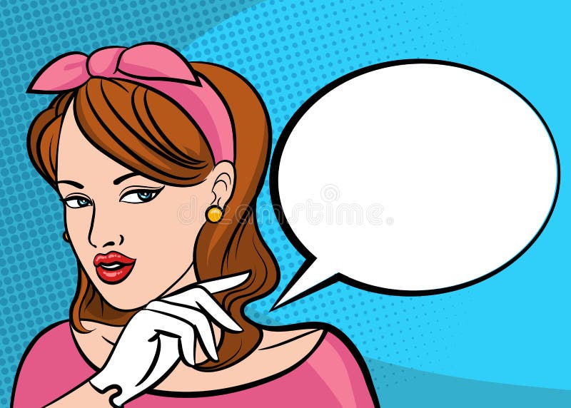 Pop art retro woman face with speech bubble