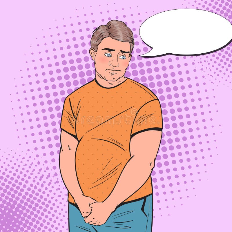 Pop Art Shy Fat Man Te zware Beschaamde Jonge Kerel Het ongezonde eten vector illustratie Pop Art Shy Fat Man Te zware Beschaamde Jonge Kerel Het ongezonde eten vector illustratie