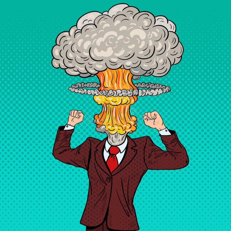 Pop Art Stressed Businessman with Explosion Head. 