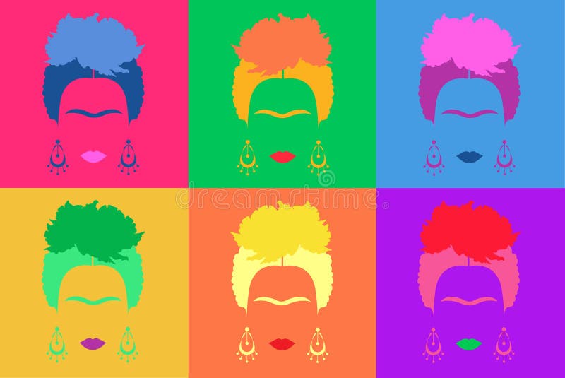 Pop Art Style Andy Warhol för Frida Kahlo bakgrund färgad vektorillustration vektor illustrationer Pop Art Style Andy Warhol för Frida Kahlo bakgrund färgad vektorillustration vektor illustrationer