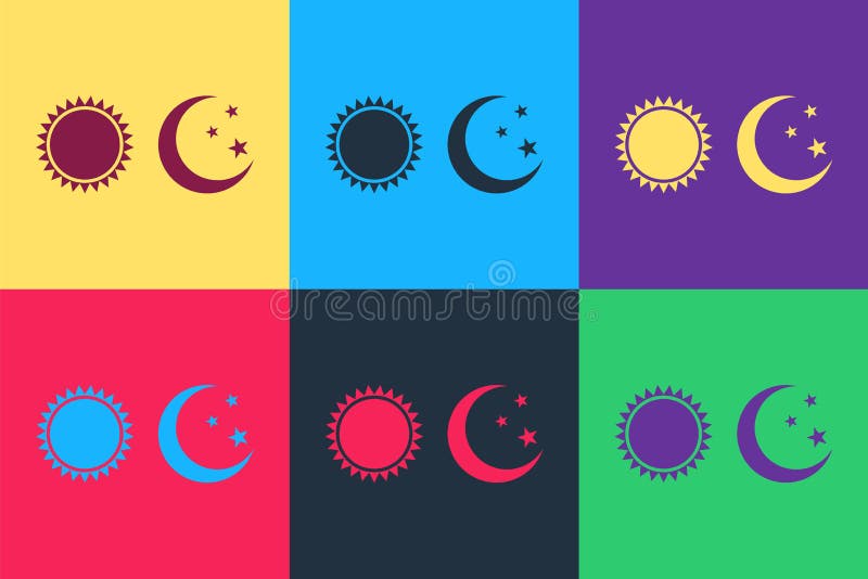 Pop Art Sun And Moon Icon Isolated On Color Background. Weather Daytime ...