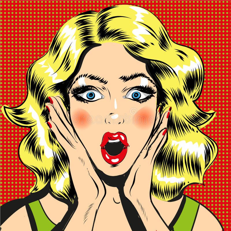 Pop Art Surprised Woman Face With Open Mouth Comic Style Illustration