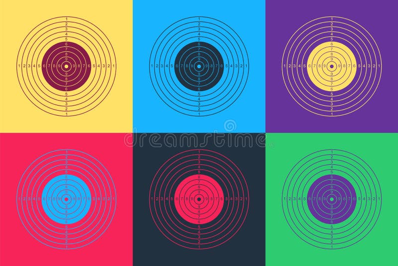 Pop art Target sport for shooting competition icon isolated on color background. Clean target with numbers for shooting