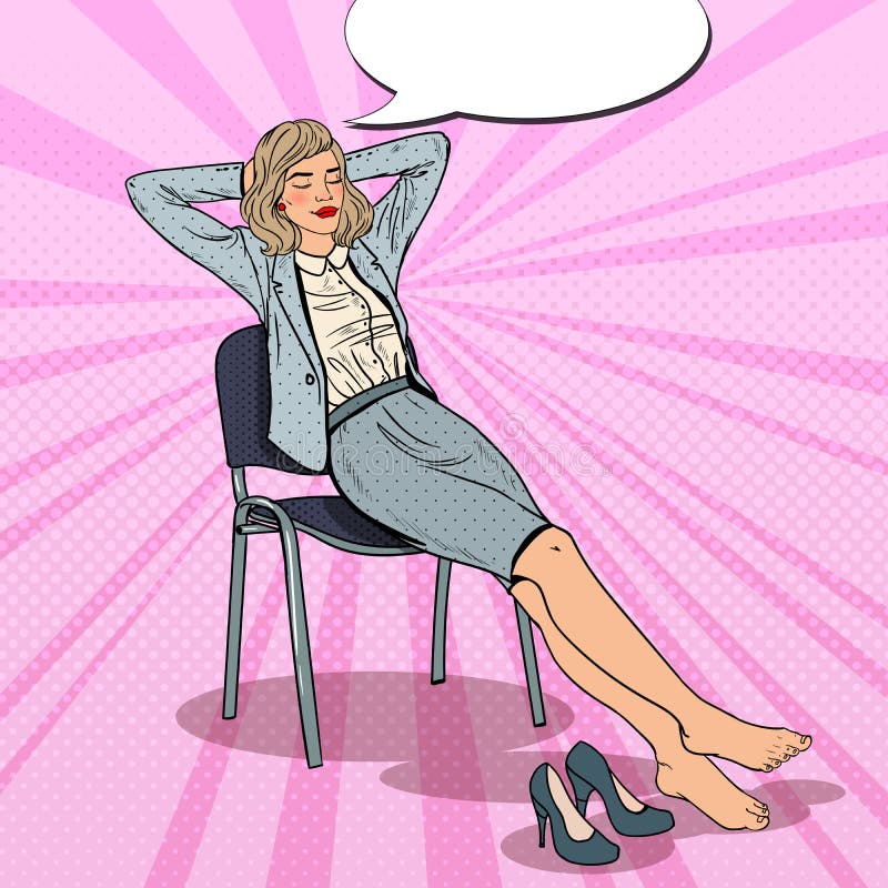 Pop Art Tired Business Woman Relaxing on Chair