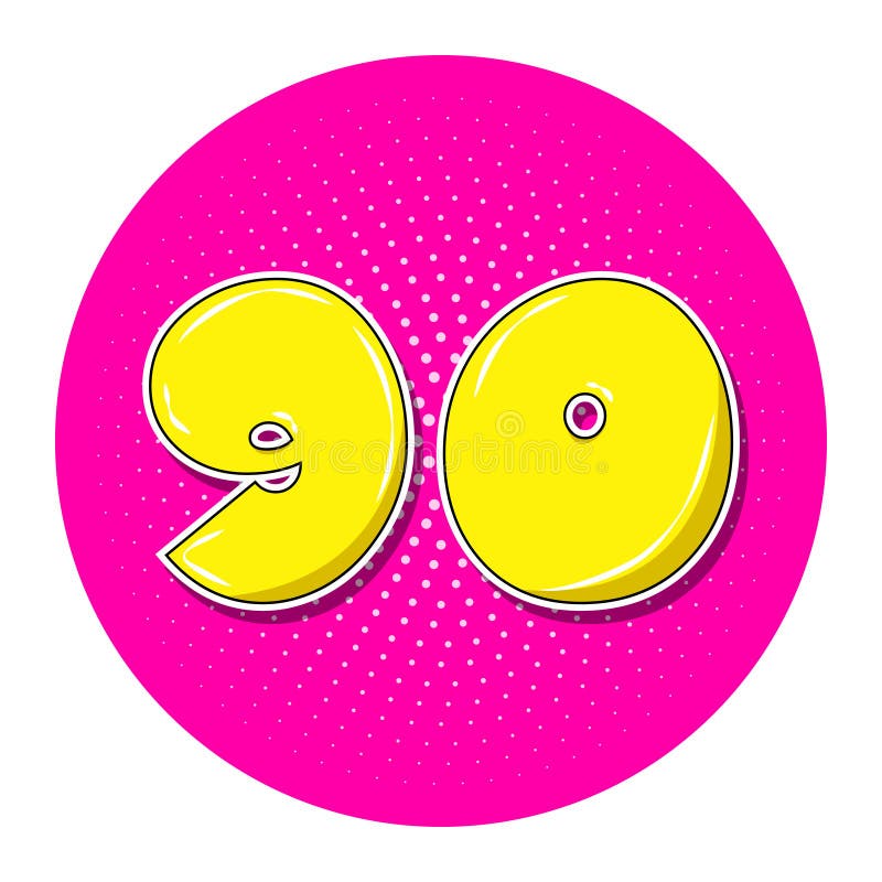 Pop Art Red Number 90 Over Blue Dotted Background. Stock Vector