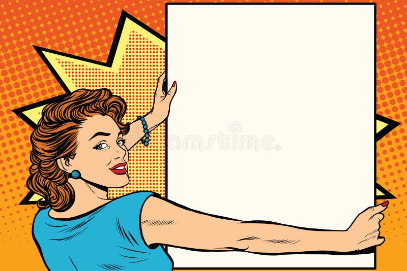 Pop-Arten-Frau, die ein Plakat hält vektor abbildung