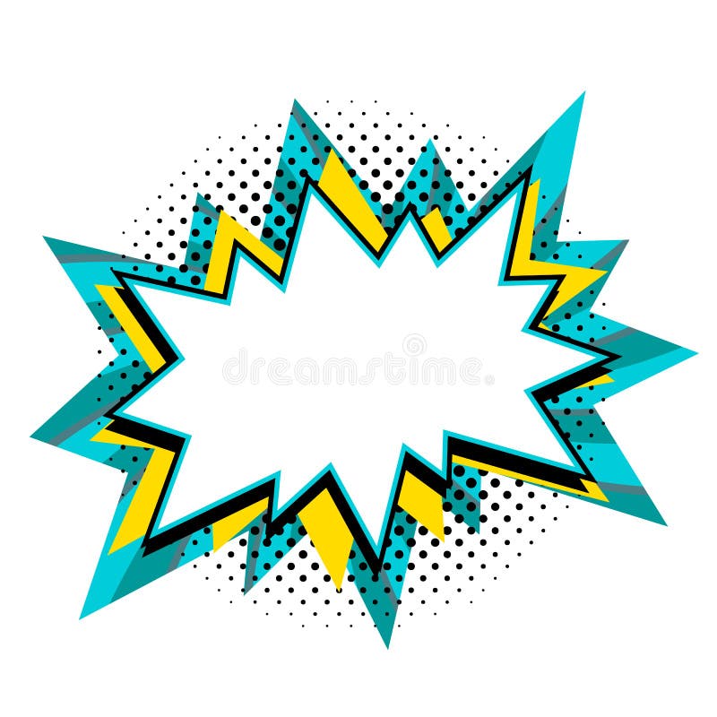 Pop art speech bubble template for your design. Comic style empty blue bang banner on white background. Cartoon Vector illustration. Pop art speech bubble template for your design. Comic style empty blue bang banner on white background. Cartoon Vector illustration