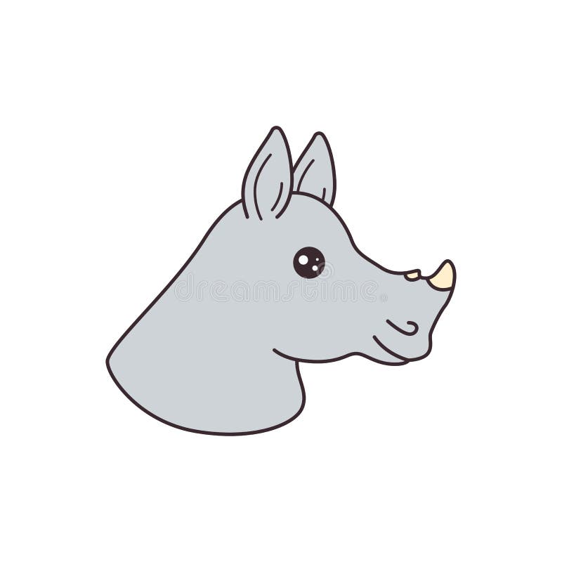 Cartoon cute baby rhinoceros head vector illustration for sticker, badge or textile