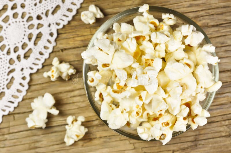 Popcorn In Bowl On Wooden Table Stock Photo Image of dish, appetite