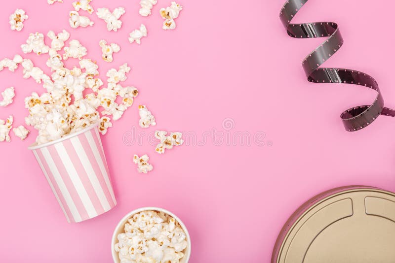 Download Popcorn Bucket And Film Strip On Yellow Background Stock Photo Image Of Broadcasting Container 178672036 Yellowimages Mockups