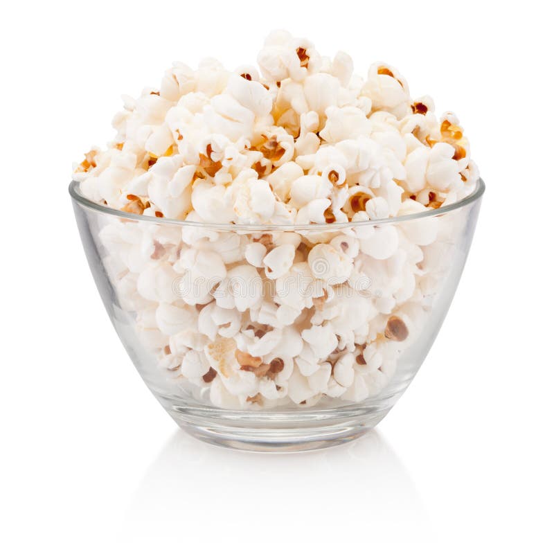 Glass Bowl With Popcorn On White Background Stock Image Image of heap, white 72834375