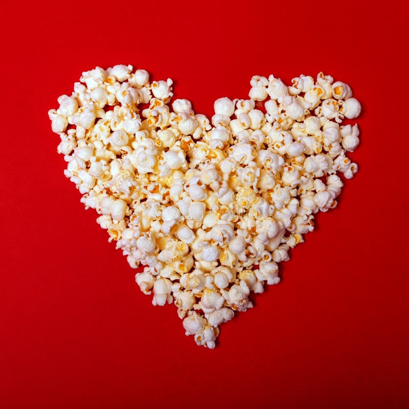 Popcorn Heart on a Flat Red Background. Stock Image Image of heart, winter 240366597