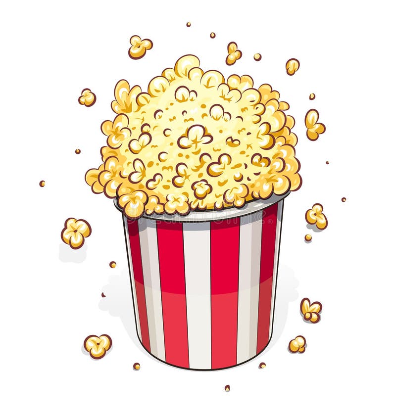 Popcorn i randig korg stock illustrationer Popcorn i randig korg stock illustrationer