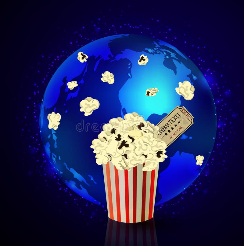 Popcorn and movie ticket vector illustration