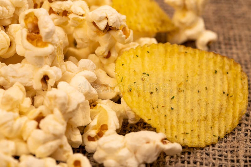 Popcorn Scattered on the Table and Potato Chips. Selfisolation in the