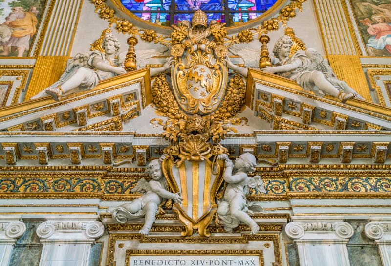 Pope Clement VIII Aldobrandini coat of arms in the Basilica of Santa Maria Maggiore in Rome, Italy. royalty free stock photography Pope Clement VIII Aldobrandini coat of arms in the Basilica of Santa Maria Maggiore in Rome, Italy. royalty free stock photography
