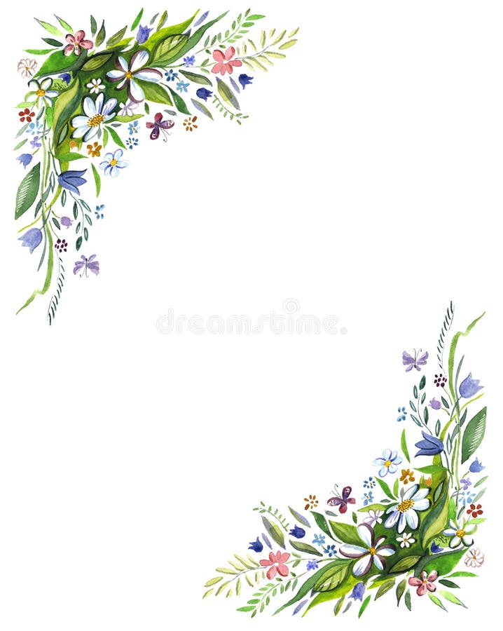 Watercolor Flowers and Plants. Watercolor Floral Natural Background ...