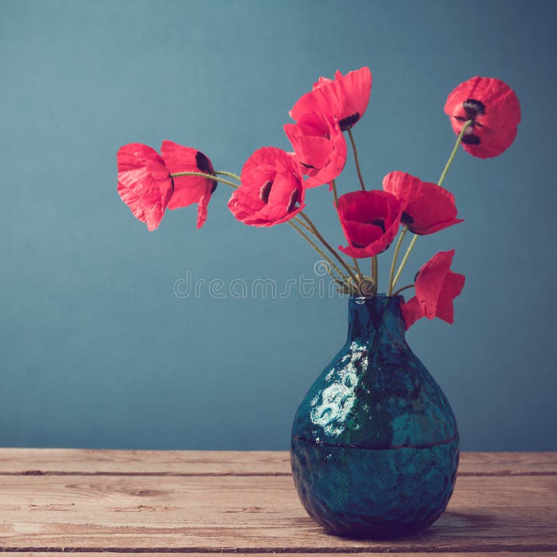 Poppy Flower Bouquet with Retro Filter Effect Stock Image Image of