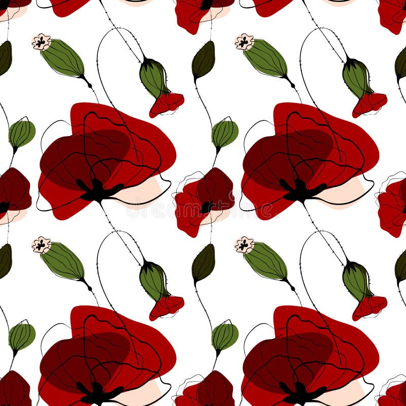 Poppy flower summer seamless pattern.