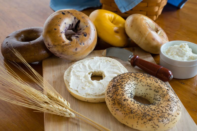 Bagel And Cream Cheese Stock Photo - Download Image Now - Cream