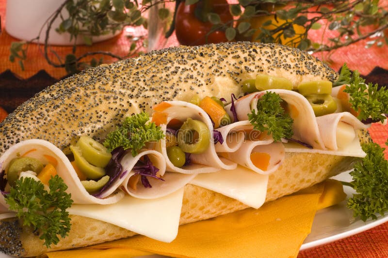 Poppy Seed Bread Sandwich With Chicken Ham Stock Photo Image of