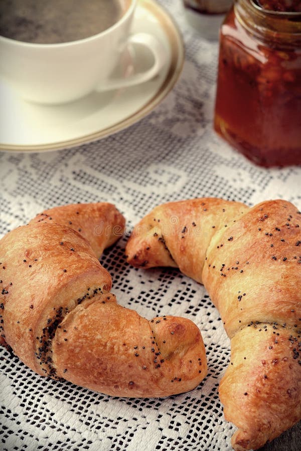 Poppy Seed Croissant with a Cup of Coffee Stock Photo Image of