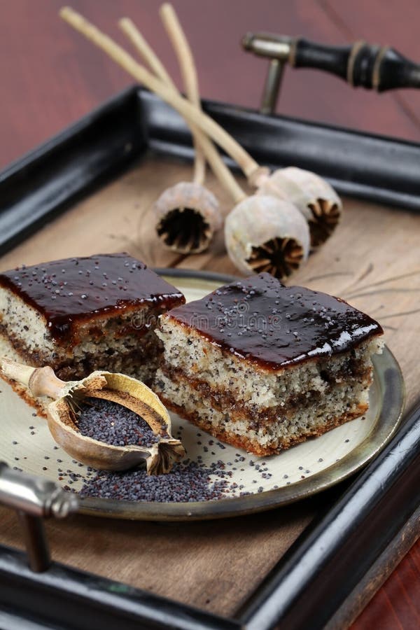 Poppy Seed Sponge Cake with Plum Jam Stock Photo Image of ingredient