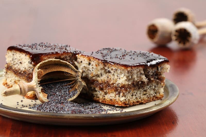 Poppy Seed Sponge Cake with Plum Jam Stock Photo Image of fruit