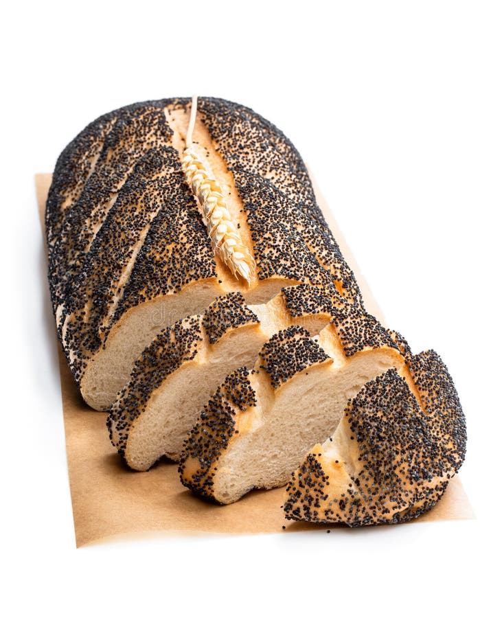 Poppy Seed White Loaf Bread Isolated on White Stock Image Image of
