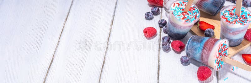 Red, white and blue ice pops. Patriotic USA lollypops ice cream for july 4 party or bbq picnic, tasty popsicles with fruit berry flavours. Red, white and blue ice pops. Patriotic USA lollypops ice cream for july 4 party or bbq picnic, tasty popsicles with fruit berry flavours