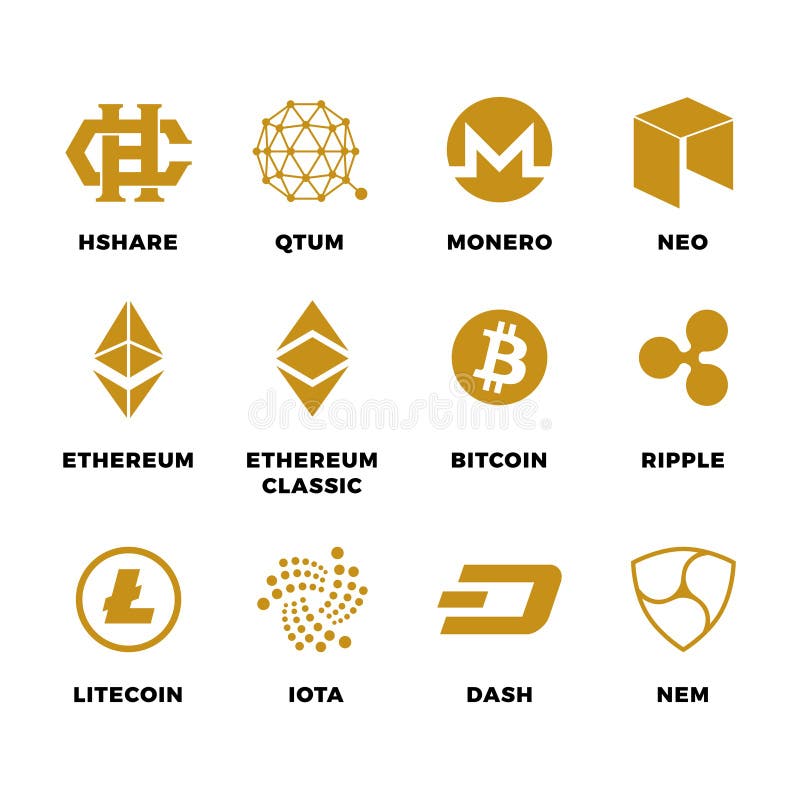 Populaire cryptocurrency bitcoin blockchain vectorsymbolen vector illustratie