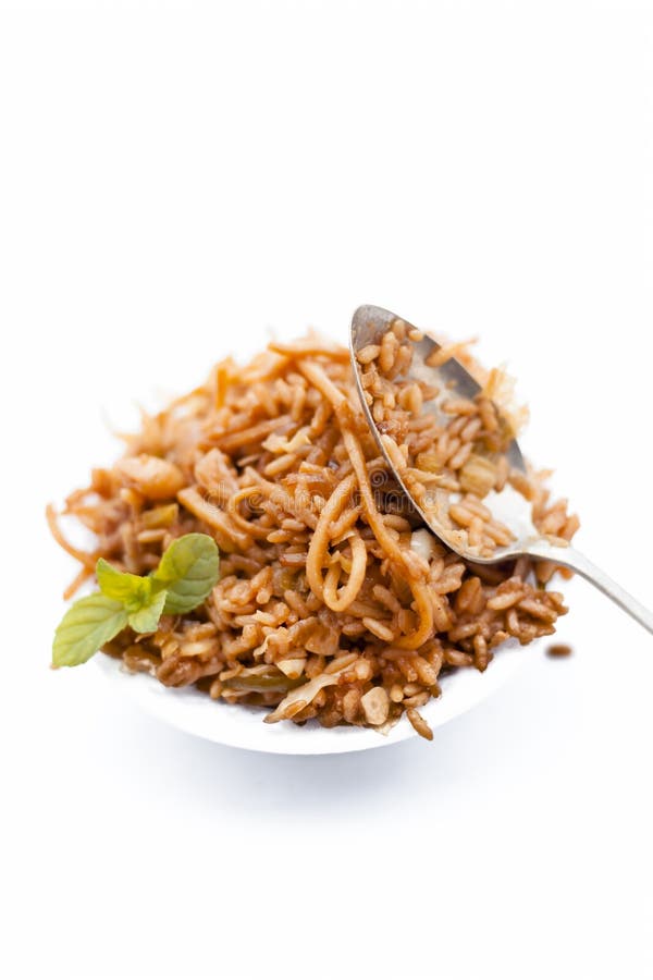 Popular Chinese or Thai Dish Chowman Fried Rice Dish in a Bowl Isolated