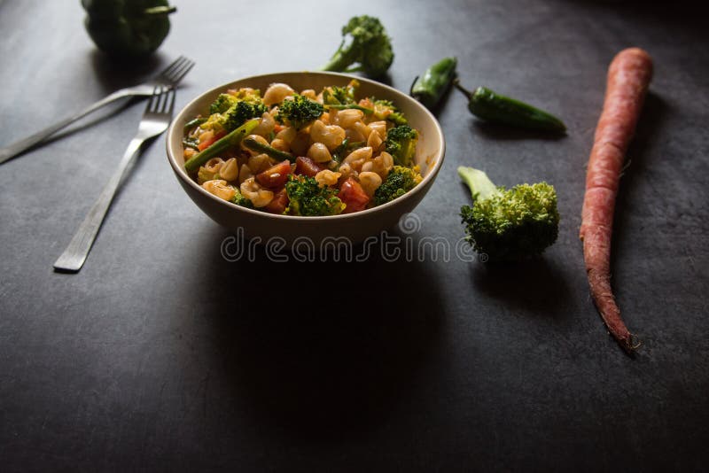 Popular Italian Food Macaroni Pasta Cooked in Sauce Served Stock Photo