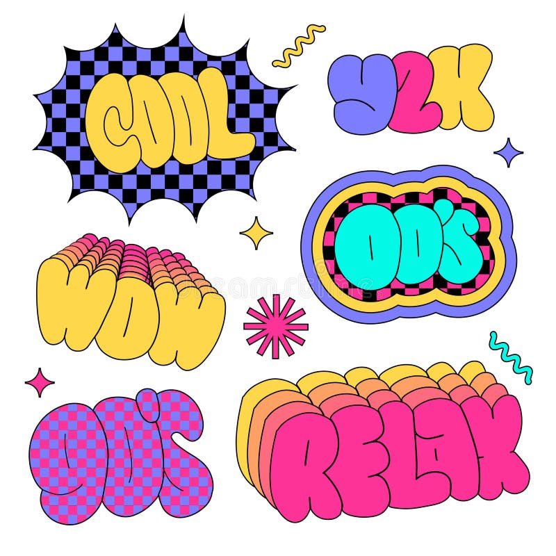 Vintage lettering set in girly 90s style stickers Vector Image