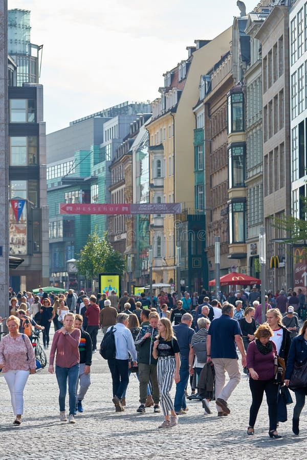 Popular shopping street in the center of Leipzig