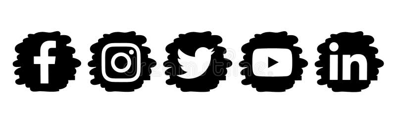 Popular social media black drops icons: Facebook, Twitter, Instagram, LinkedIn and Youtube