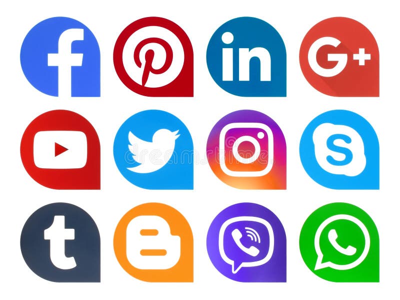 Popular social media icons pointers: Facebook, Twitter, Instagram, Pinterest, LinkedIn, Viber, Tumblr and others