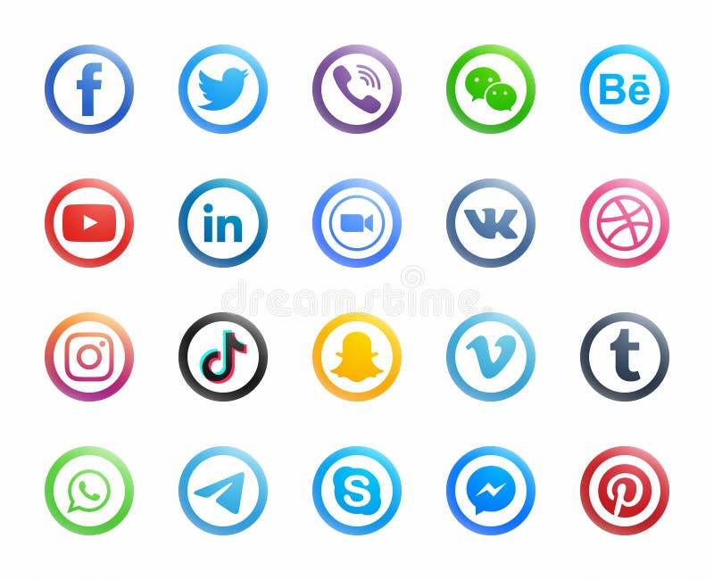 Popular Social Media Round Modern Icons Vector Set Editorial Image Illustration Of Facebook Marketing