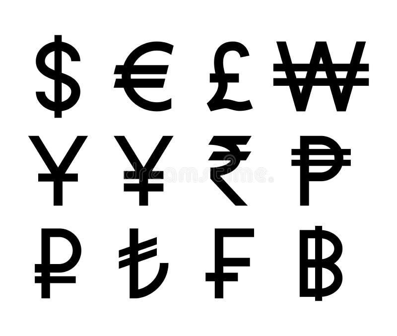 Popularni kraj walut symbole Czerni waluty odosobnione ikony ilustracja wektor Popularni kraj walut symbole Czerni waluty odosobnione ikony ilustracja wektor