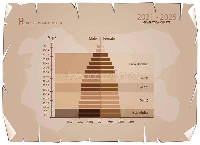 20212025 Population Pyramids Graphs with 5 Generation Stock Vector