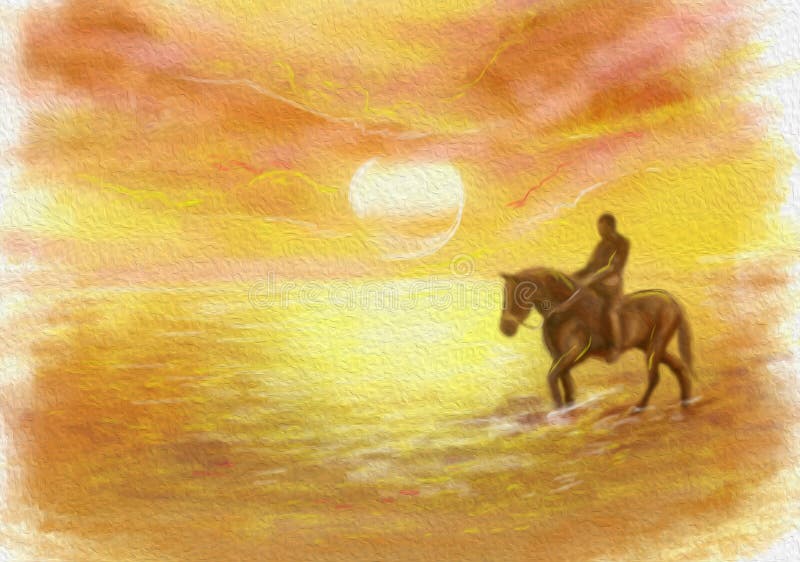 Por do sol abstrato, conduzindo em uma ilustração do cavalo ilustração do vetor Por do sol abstrato, conduzindo em uma ilustração do cavalo ilustração do vetor