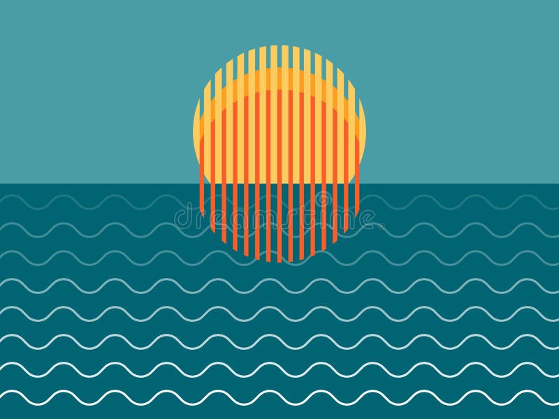 Por do sol bonito minimalista sobre o oceano ilustração royalty free