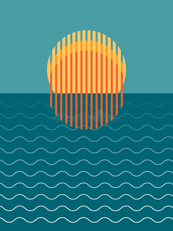 Por do sol bonito minimalista sobre o oceano ilustração stock