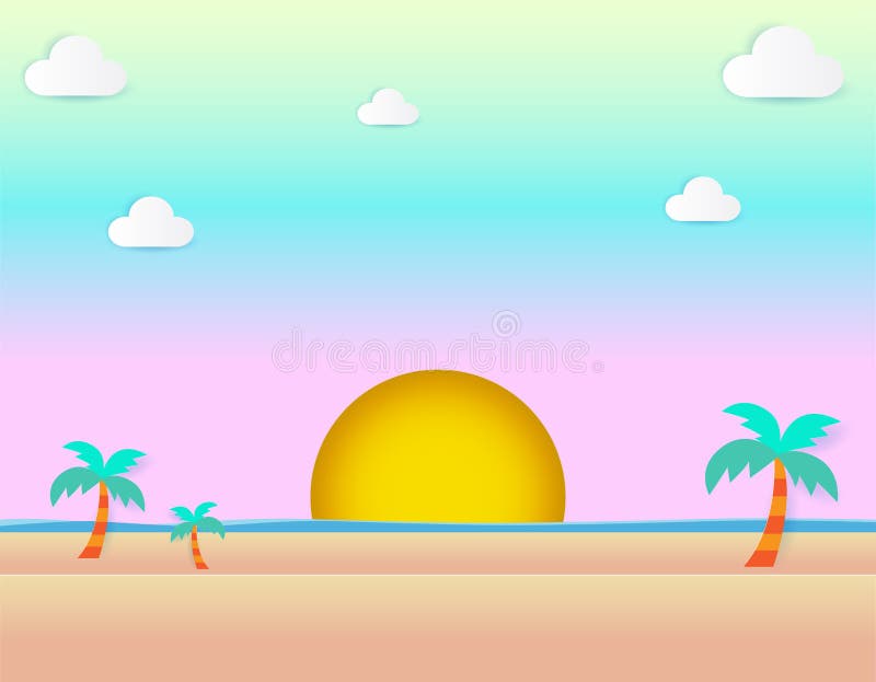 Por do sol bonito na praia, o seascape da opini? o do mar e do por do sol e ilustra?? o lisa do vetor do projeto do fundo natural d ilustração stock